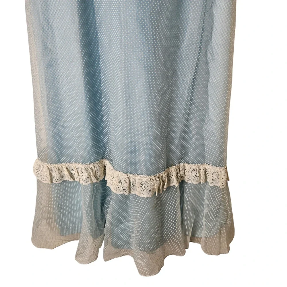 VTG Prairie Dress Sheer Mesh Overlay  7 Bany‎ Blue Lace Trim 1970s Cottagecore